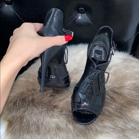 Dior Shoes - Christian Dior Black Lace Up Crocodile Booties ✨